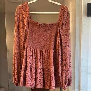 ANDREE BY UNIT Pink Puff Sleeve Smocked Blouse